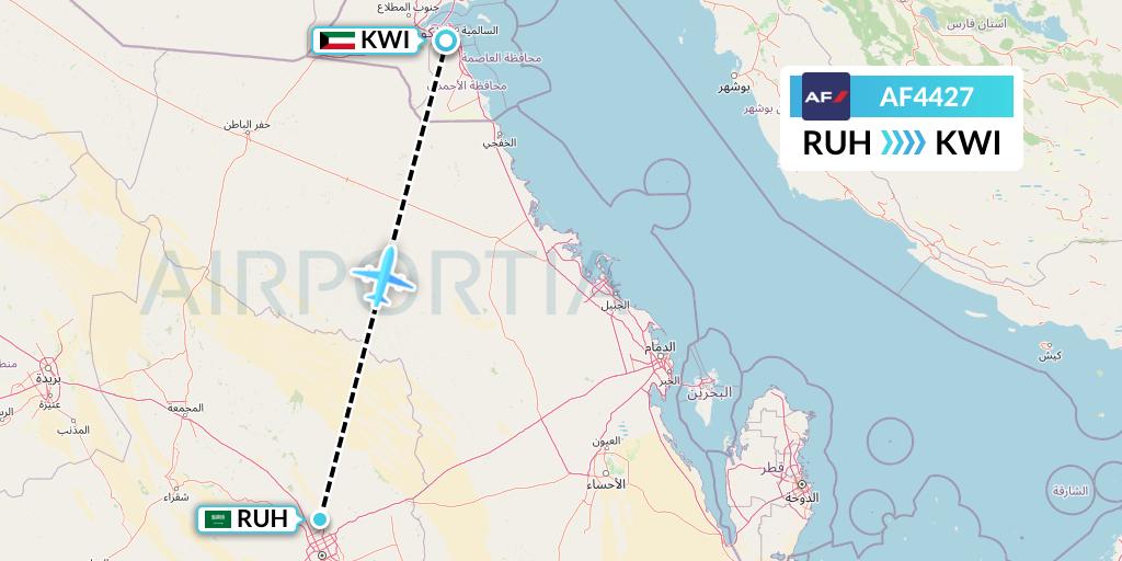AF4427 Air France Flight Map: Riyadh to Kuwait City