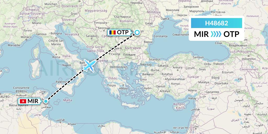 H48682 Hisky Europe Srl Flight Map: Monastir to Bucharest