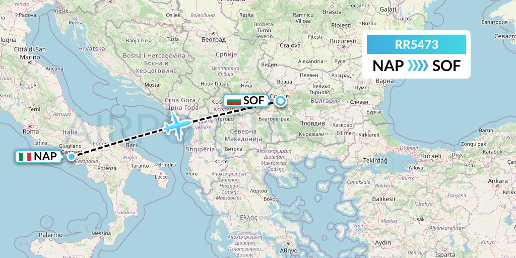 RR5473 Royal Air Force Flight Map: Naples to Sofia