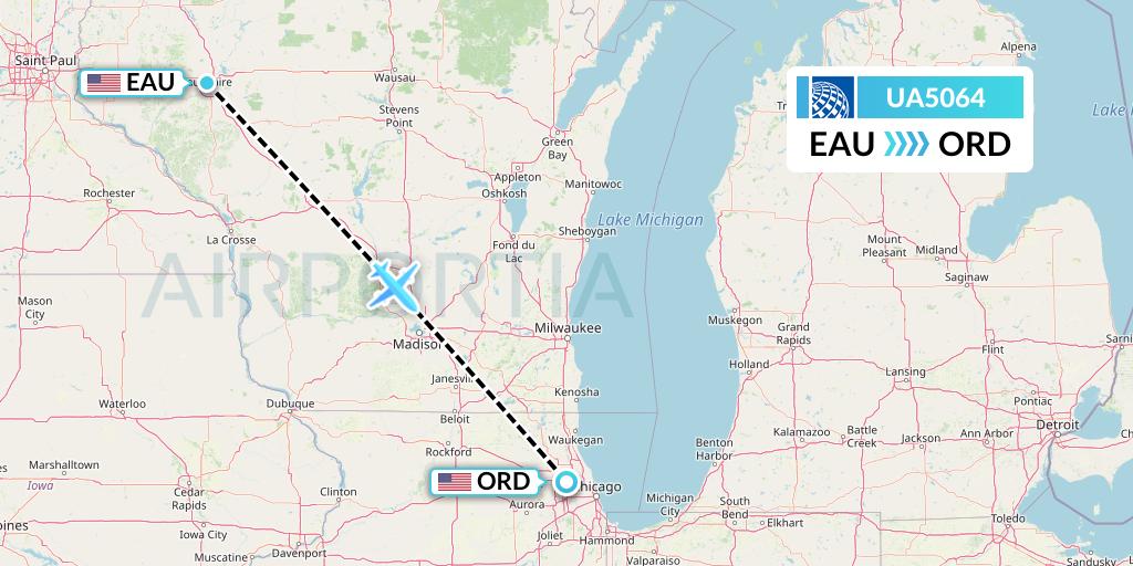 UA5064 United Airlines Flight Map: Eau Claire to Chicago