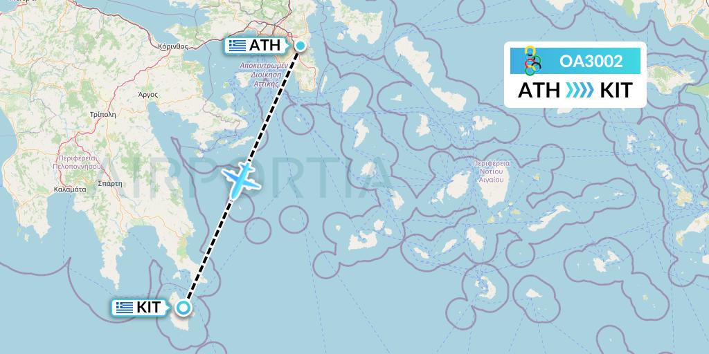 OA3002 Olympic Air Flight Map: Athens to Kithira