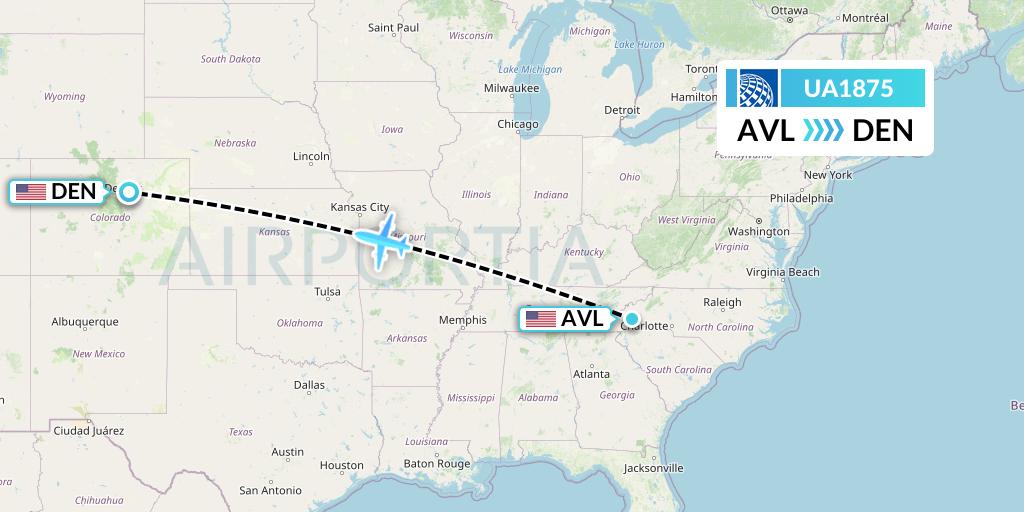 UA1875 United Airlines Flight Map: Asheville to Denver
