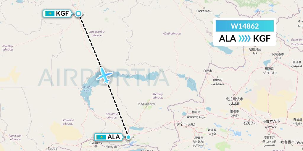 W14862 World Ticket Ltd Flight Map: Almaty to Karaganda