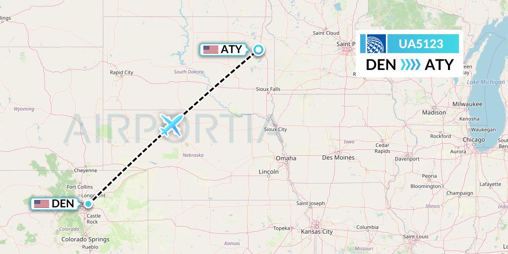 UA5123 United Airlines Flight Map: Denver to Watertown