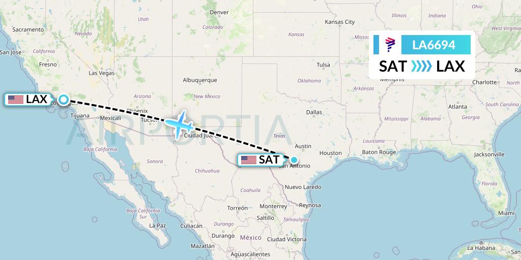 LA6694 LAN Airlines Flight Map: San Antonio to Los Angeles