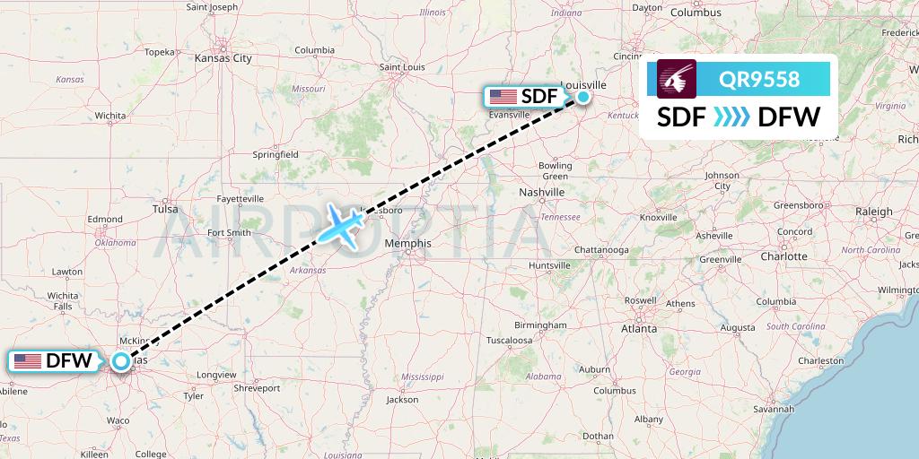 QR9558 Qatar Airways Flight Map: Louisville to Dallas