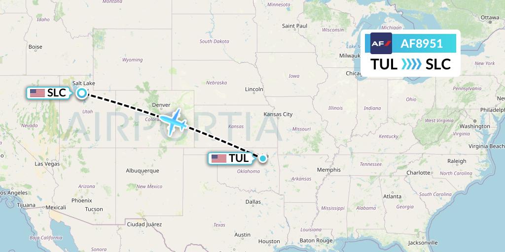 AF8951 Air France Flight Map: Tulsa to Salt Lake City
