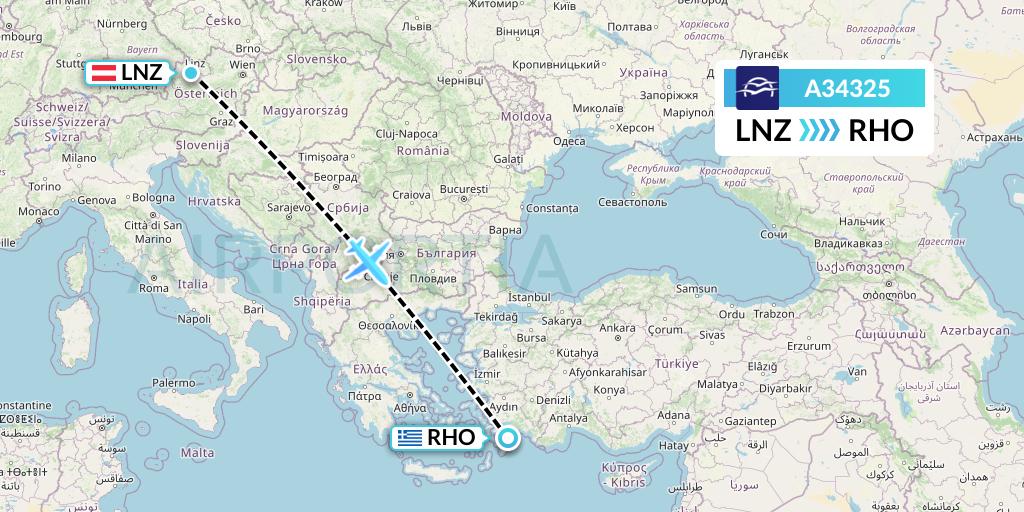 A34325 Aegean Airlines Flight Map: Linz to Rhodes