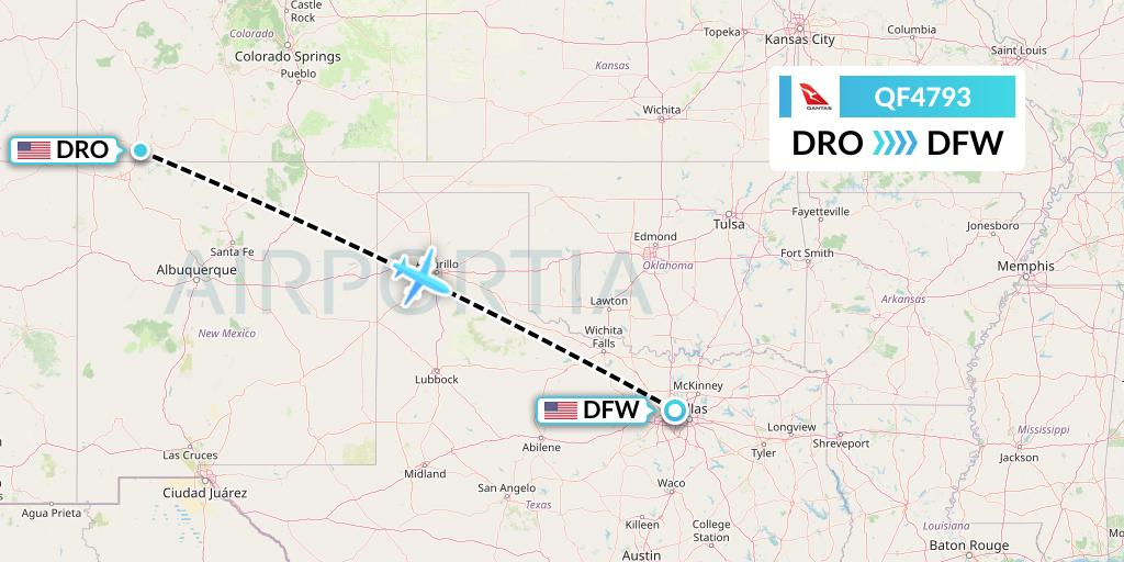 QF4793 Qantas Flight Map: Durango to Dallas
