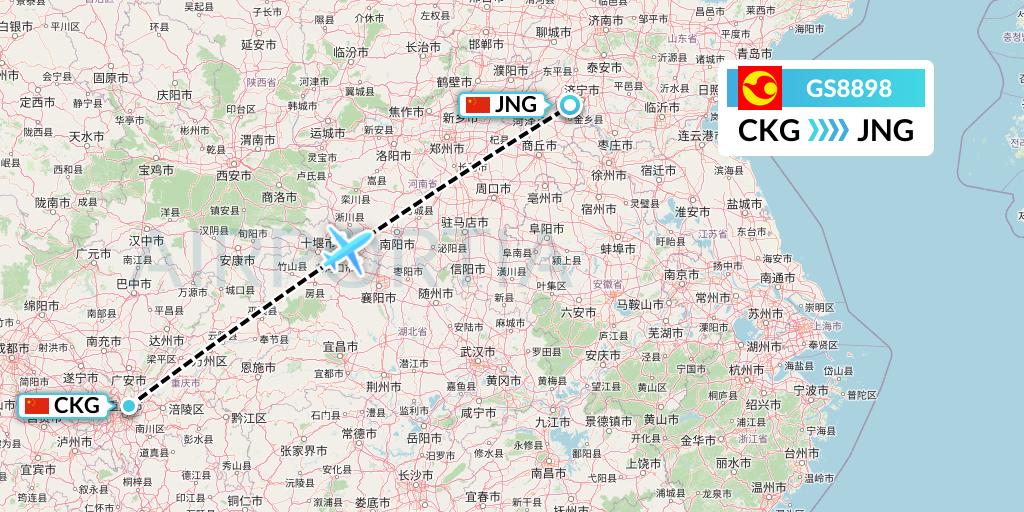 GS8898 Tianjin Airlines Flight Map: Chongqing to Jining