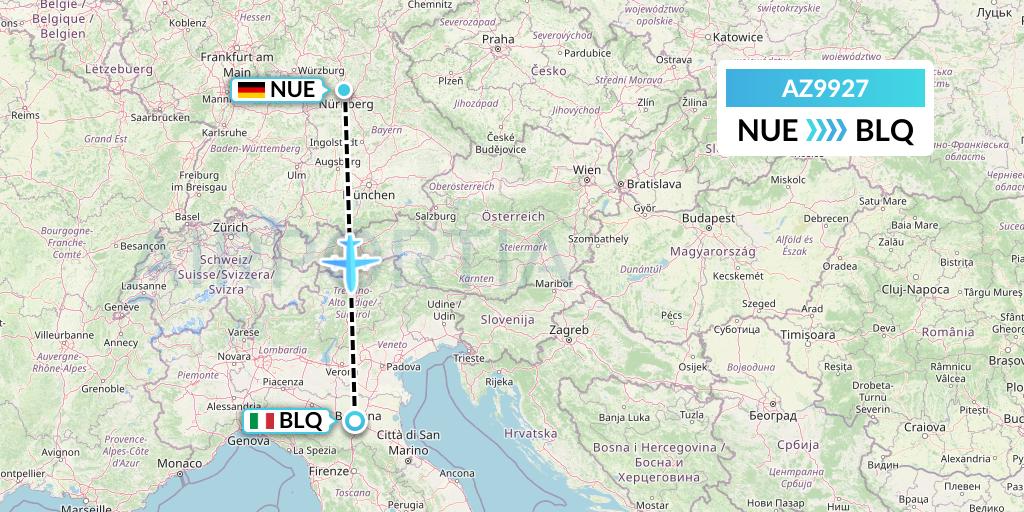AZ9927 ITA Airways Flight Map: Nurnberg to Bologna