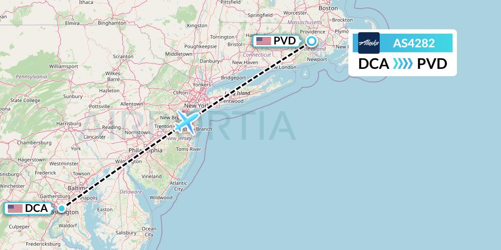 AS4282 Alaska Airlines Flight Map: Washington to Providence