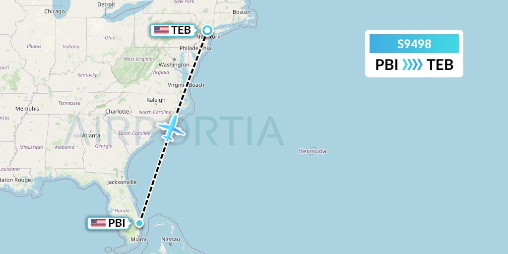 S9498 Flybig Flight Map: West Palm Beach to Teterboro