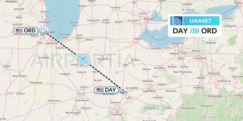 UA4487 United Airlines Flight Map: Dayton to Chicago
