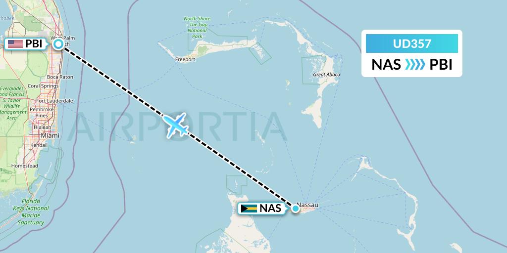 UD357 UR Airlines Flight Map: Nassau to West Palm Beach