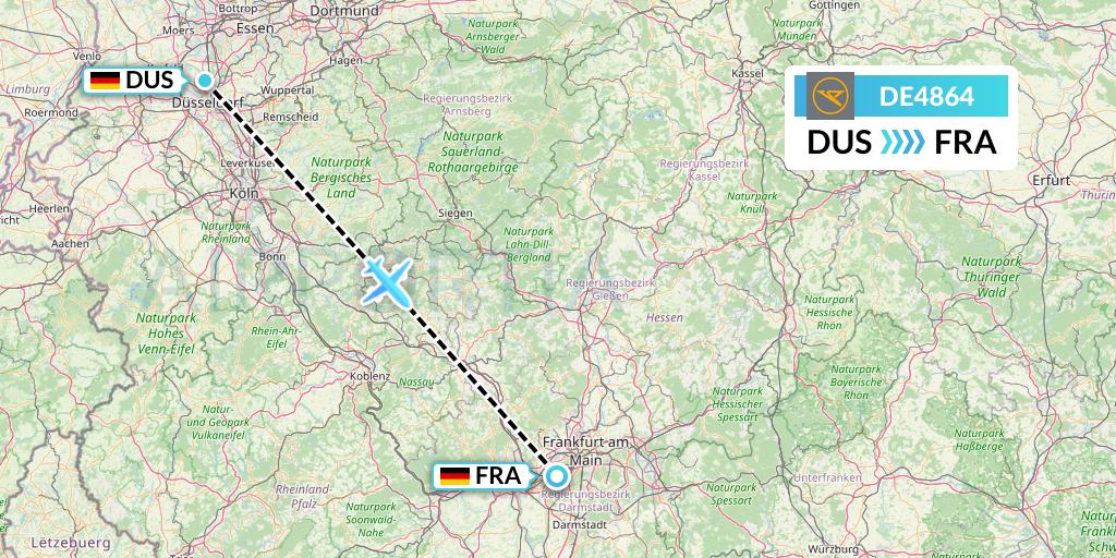 DE4864 Condor Flight Map: Dusseldorf to Frankfurt