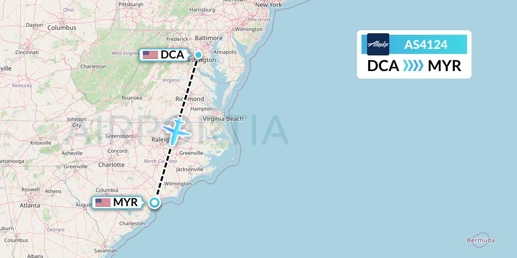 AS4124 Alaska Airlines Flight Map: Washington to Myrtle Beach