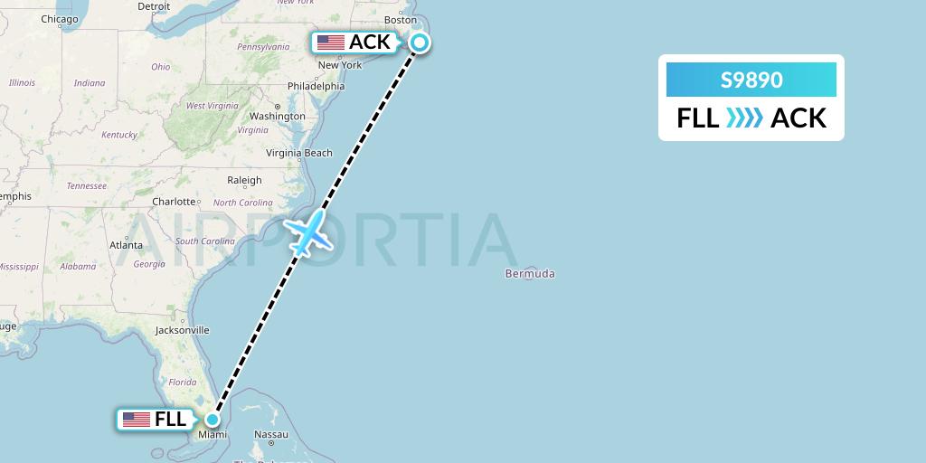 S9890 Flybig Flight Map: Fort Lauderdale to Nantucket