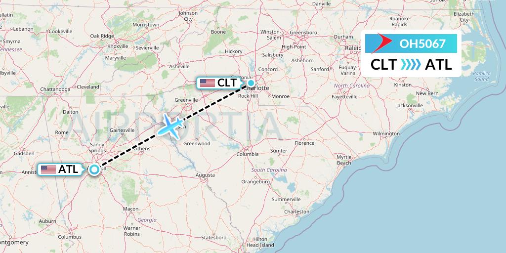 OH5067 PSA Airlines Flight Map: Charlotte to Atlanta