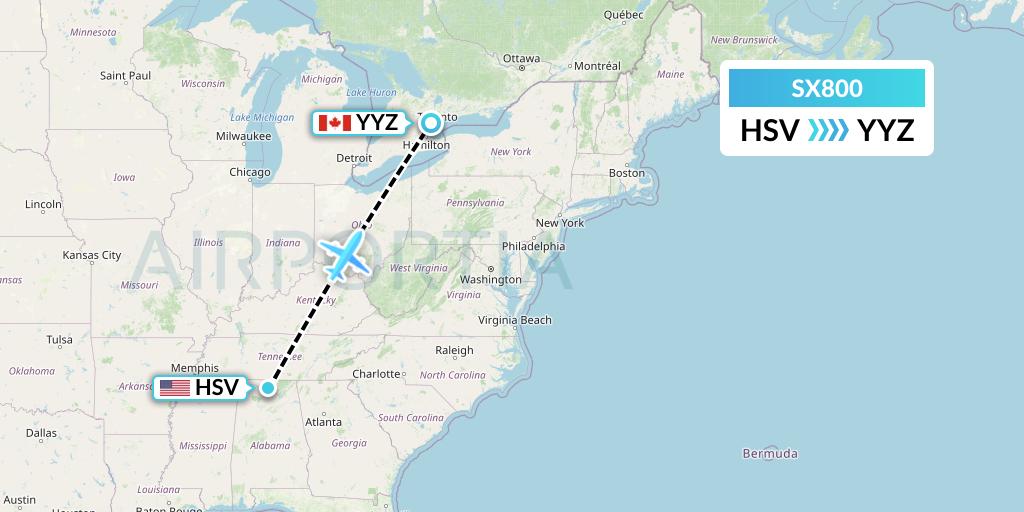 SX800 Flygta Airlines Flight Map: Huntsville to Toronto