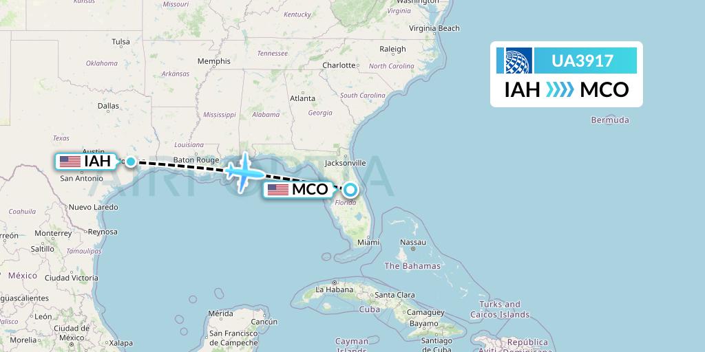 UA3917 United Airlines Flight Map: Houston to Orlando