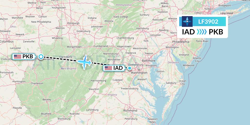 LF3902 Corporate Flight Management Flight Map: Washington to Parkersburg