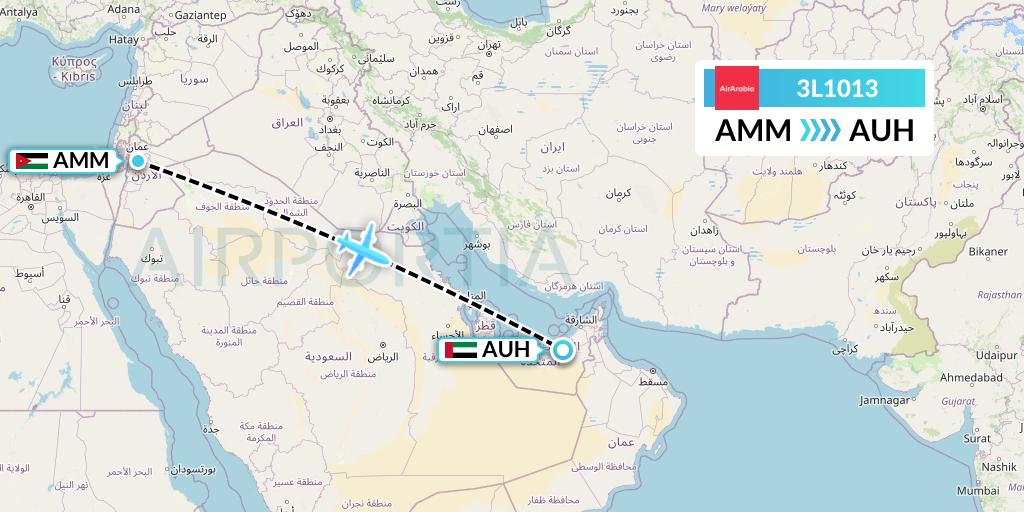 3L1013 Air Arabia Abu Dhabi Flight Map: Amman to Abu Dhabi