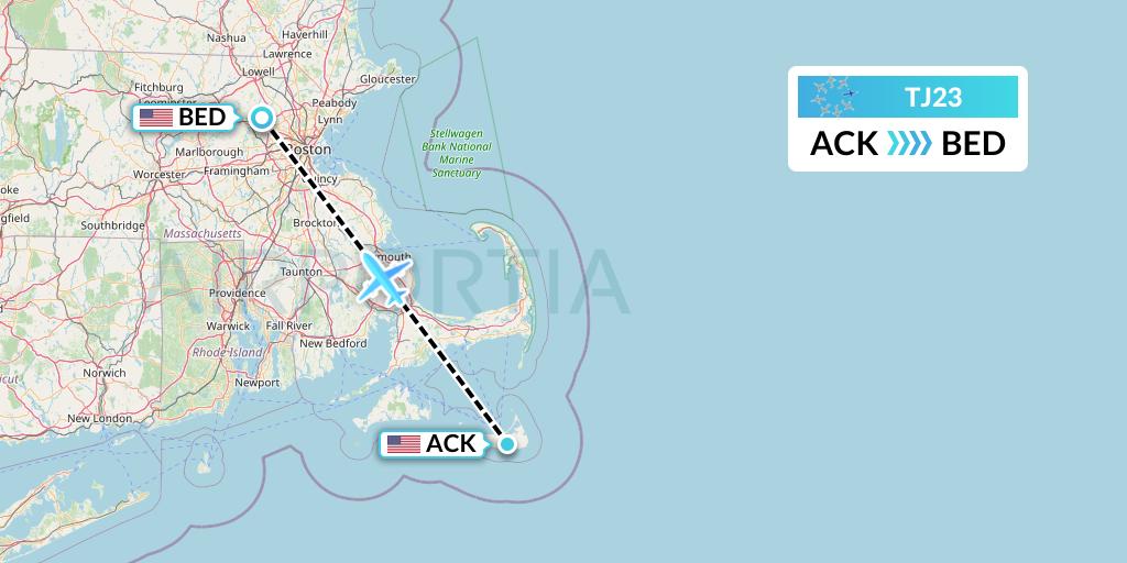 TJ23 Tradewind Aviation Flight Map: Nantucket to Bedford