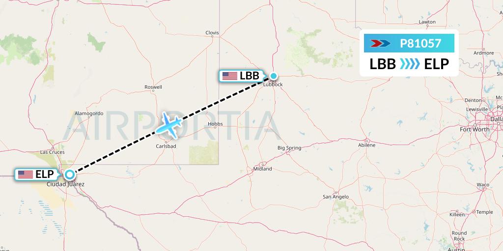 P81057 Sprint Air Flight Map: Lubbock to El Paso