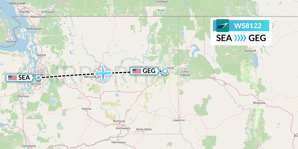 WS8122 WestJet Flight Map: Seattle to Spokane