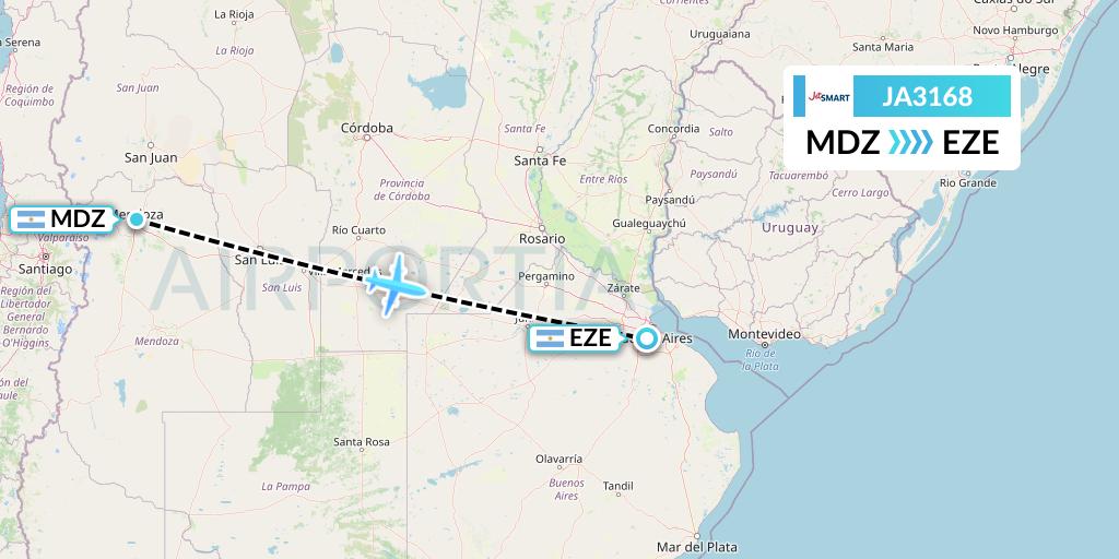 JA3168 JetSMART Flight Map: Mendoza to Buenos Aires