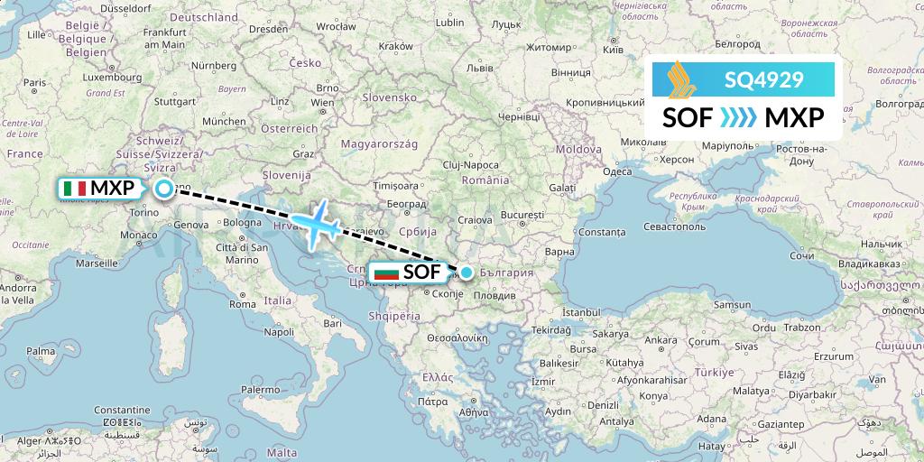 SQ4929 Singapore Airlines Flight Map: Sofia to Milan