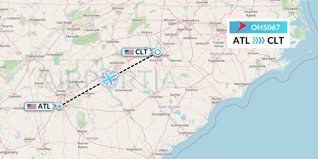 OH5067 PSA Airlines Flight Map: Atlanta to Charlotte