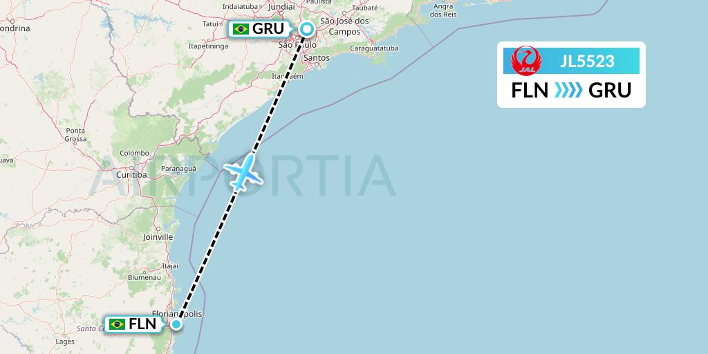 JL5523 Japan Airlines Flight Map: Florianopolis to Sao Paulo