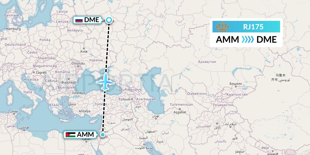 RJ175 Royal Jordanian Flight Map: Amman to Moscow