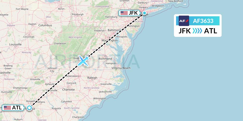 AF3633 Air France Flight Map: New York to Atlanta
