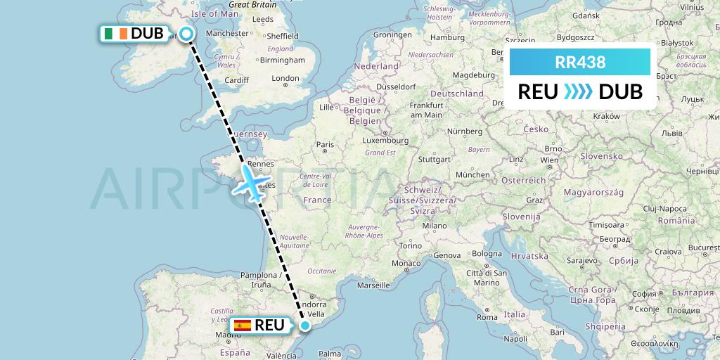RR438 Royal Air Force Flight Map: Reus to Dublin