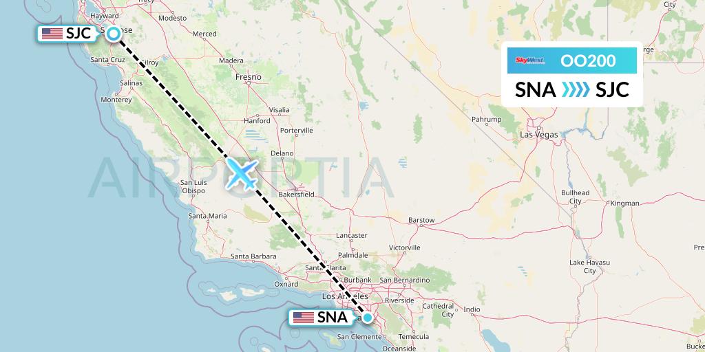 OO200 SkyWest Airlines Flight Map: Orange County to San Jose