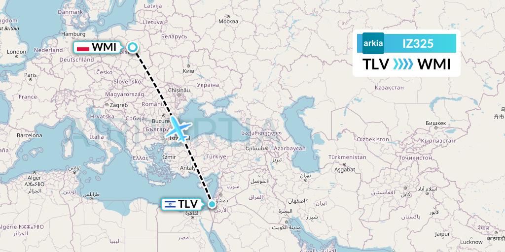 IZ325 Arkia Israeli Airlines Flight Map: Tel Aviv to Warsaw