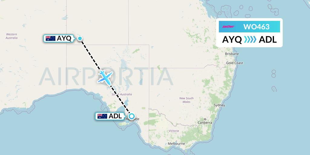 WO463 Swoop Flight Map: Ayers Rock to Adelaide