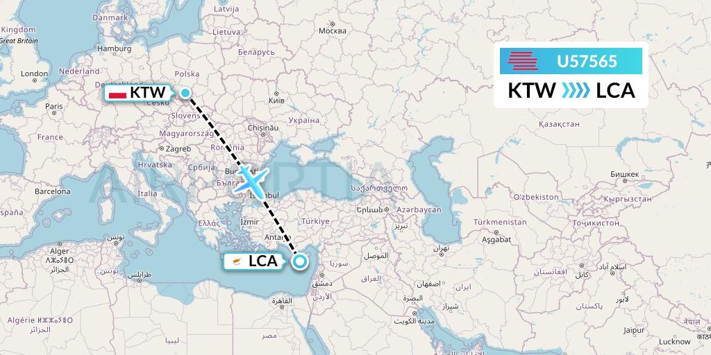 U57565 Karinou Airlines Flight Map: Katowice to Larnaca