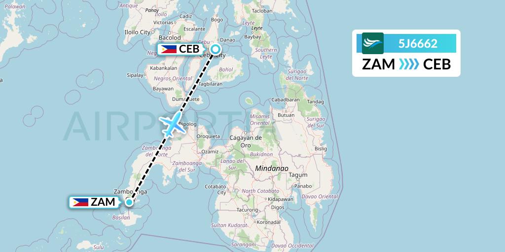 5J6662 CEBU Pacific Air Flight Map: Zamboanga to Cebu