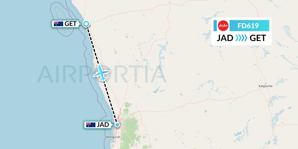 FD619 Thai AirAsia Flight Map: Perth to Geraldton