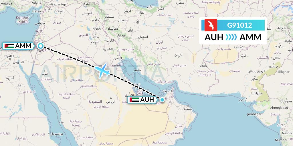 G91012 Air Arabia Flight Map: Abu Dhabi to Amman