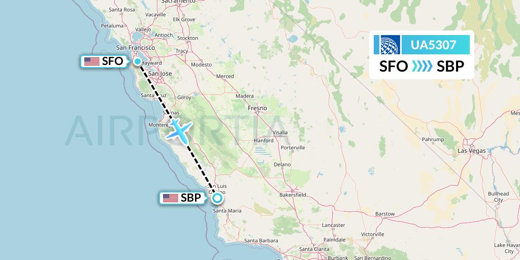 UA5307 United Airlines Flight Map: San Francisco to San Luis Obispo