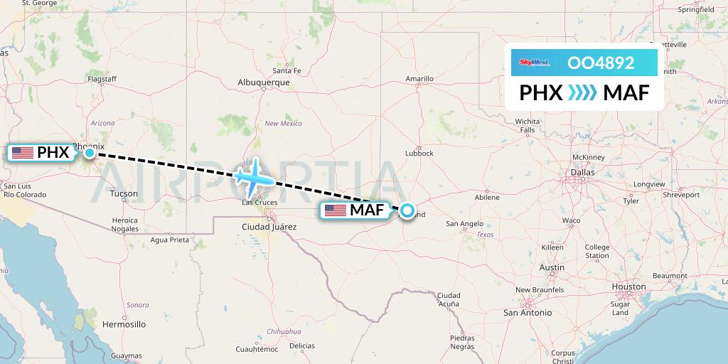 OO4892 SkyWest Airlines Flight Map: Phoenix to Midland