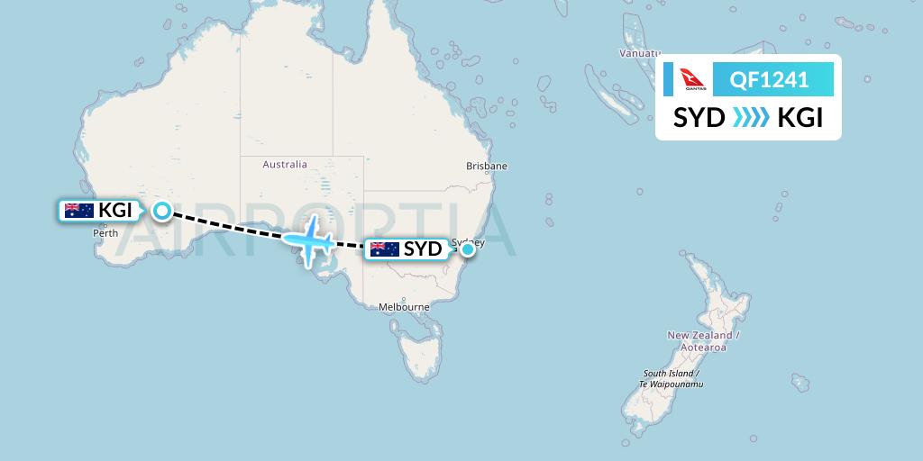 QF1241 Qantas Flight Map: Sydney to Kalgoorlie