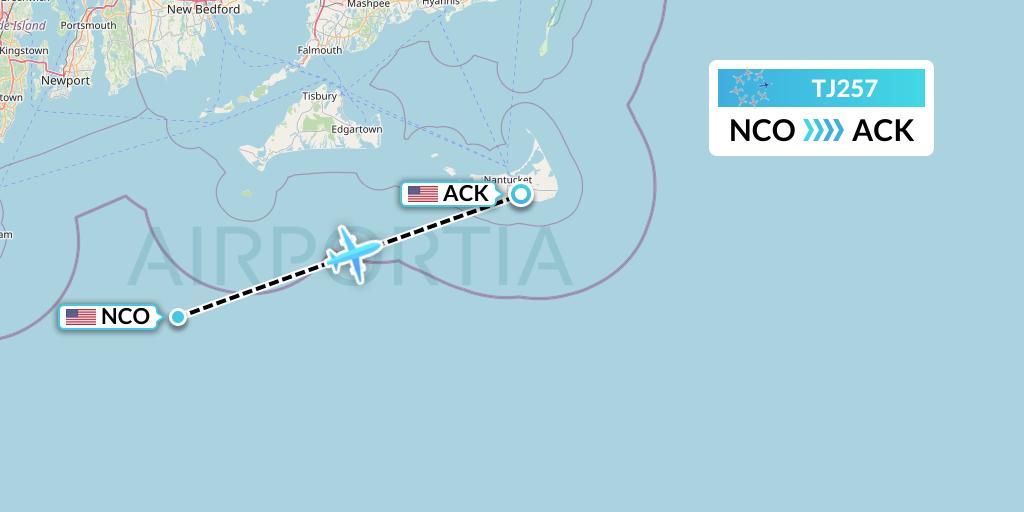 TJ257 Tradewind Aviation Flight Map: Quonset Point to Nantucket