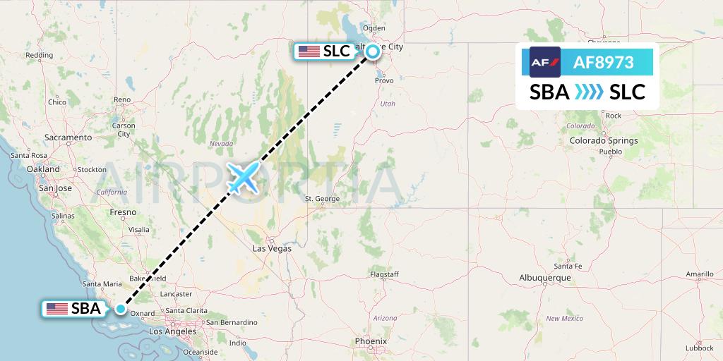 AF8973 Air France Flight Map: Santa Barbara to Salt Lake City