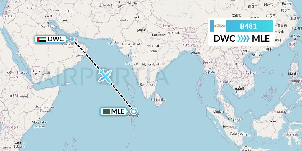 B481 Zanair Flight Map: Dubai to Male